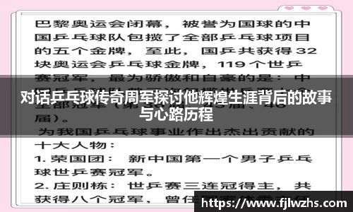 对话乒乓球传奇周军探讨他辉煌生涯背后的故事与心路历程